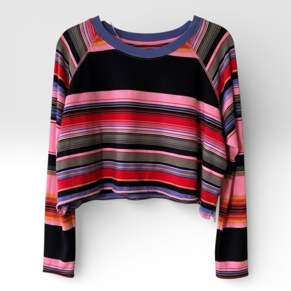 Free People We The Free Baja Striped Cropped Raglan Tee Euphoric Orchid S